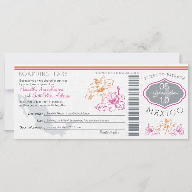Wedding Boarding Pass to Mexico Invitation (Front)