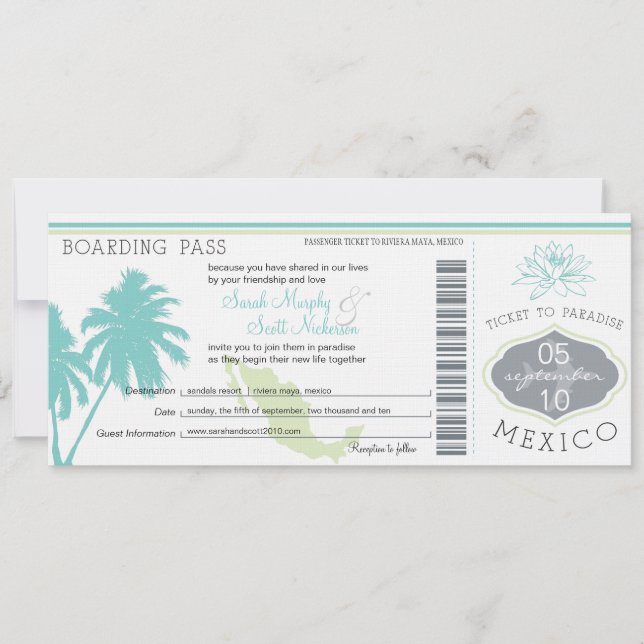 Wedding Boarding Pass to Mexico Invitation (Front)
