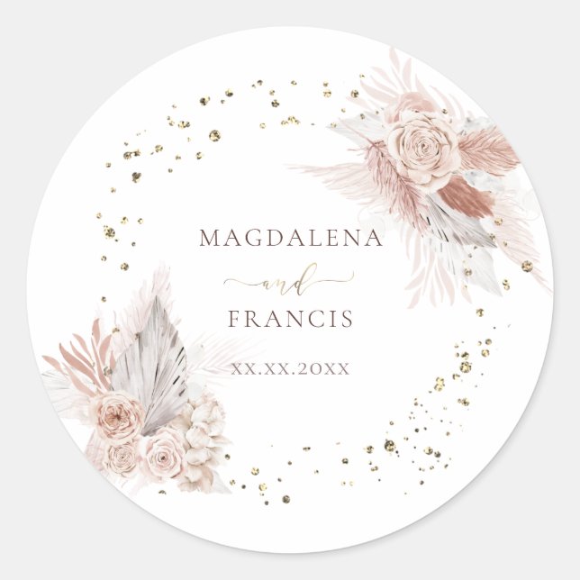  wedding boho flowers  classic round sticker (Front)