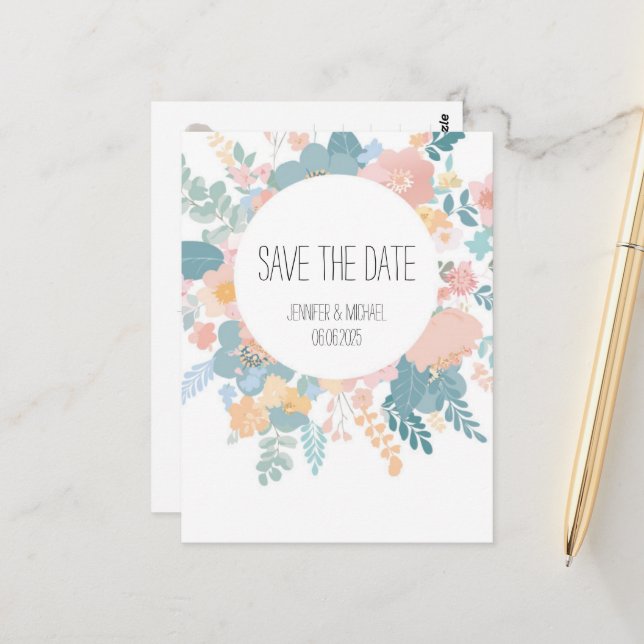 wedding, Boho meadow flowers pastel, green pink Postcard (Front/Back In Situ)