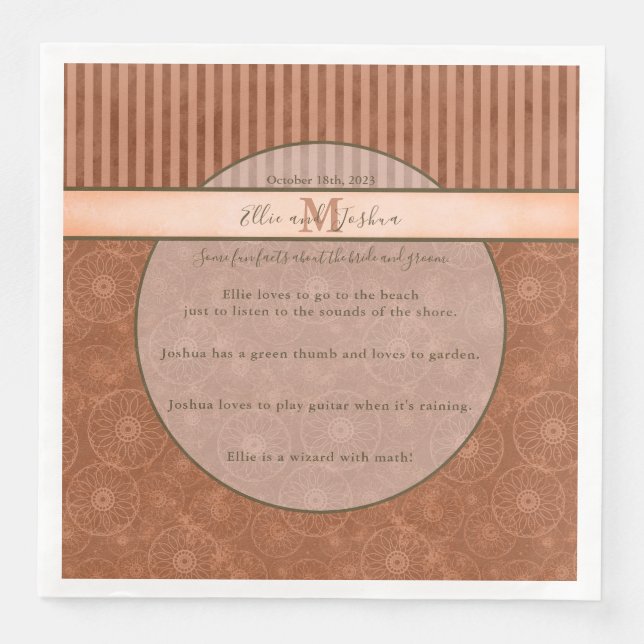 Wedding Boho Orange & Brown Geometric Stripe Napkin (Front)