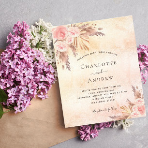 Wedding boho pampas grass rose gold budget flyer