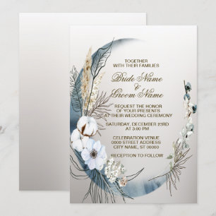 Wedding Boho White Orchid Flowers Blue Moon Party Invitation