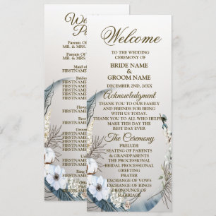 Wedding Boho White Orchid Flowers Blue Moon Party Programme