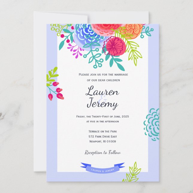 Wedding Bold Colourful Floral Casual Elegant Invitation (Front)