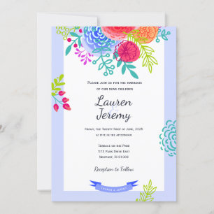 Wedding Bold Colourful Floral Casual Elegant Invitation
