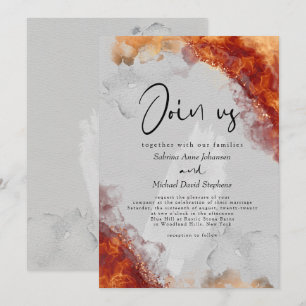 WEDDING   Bold Fiery Terracotta Alcohol Ink Invitation