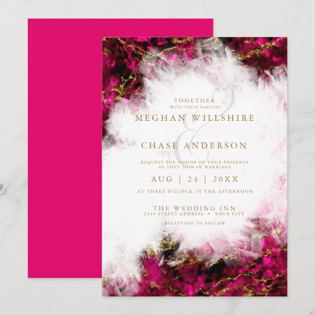 Wedding | Bold Pink Tourmaline and Crystal Geode Invitation (Front/Back)