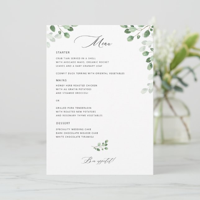 Wedding Botanical Greenery Floral Menu  (Standing Front)