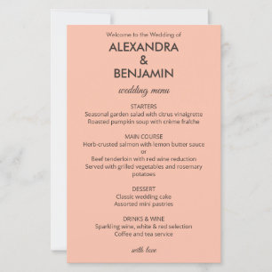 Wedding Botanical Vintage Peach Elegant Menu