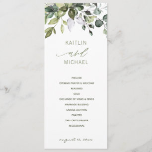 Wedding Botanical Watercolor Greenery Elegant Programme