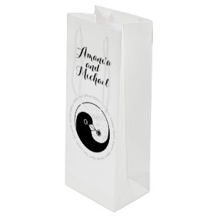 WEDDING BOTTLE GIFT BAG. b/w YinYang harmony dove Wine Gift Bag