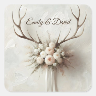 Wedding Bouquet and Deer Antlers Square Sticker