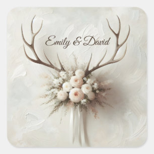 Wedding Bouquet and Deer Antlers Square Sticker