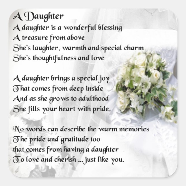 wedding bouquet   Daughter Poem Square Sticker (Front)