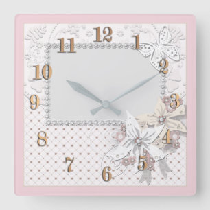 Wedding bouquet square wall clock