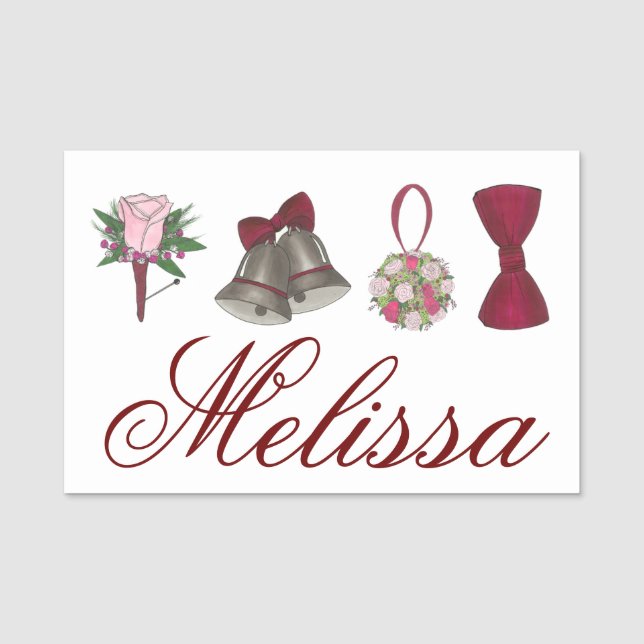 Wedding Boutonniere Bells Bouquet Bridal Planner Name Tag (Front)