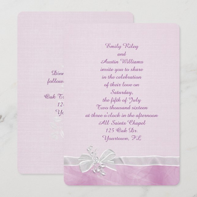 Wedding Bow on Pink Border Invitation (Front/Back)