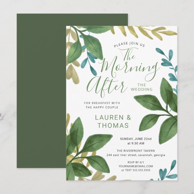 Wedding Breakfast Brunch Watercolor Foliage Invite (Front/Back)