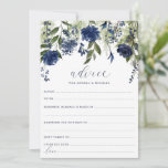 Wedding Bridal Advice Cards Navy Blue Wildflower<br><div class="desc">Advice Cards for your Navy Blue Wedding or Bridal Shower - Featuring blue wildflowers and greenery / foliage. These 5x7 advice cards a fun way for your guests to share their wedding advice for the bride or new couple. The back features a navy blue floral wreath wreath with the couple's...</div>