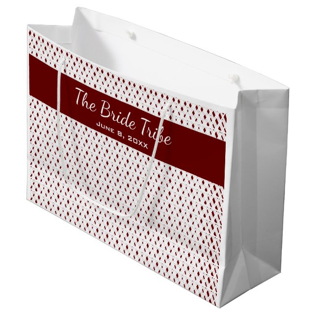 Wedding Bridal Party Custom Dark Red & White Large Gift Bag (Front Angled)
