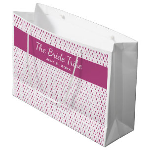 Wedding Bridal Party Custom Pink Fuschia & White Large Gift Bag