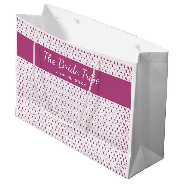 Wedding Bridal Party Custom Pink Fuschia & White Large Gift Bag (Front Angled)