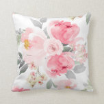 Wedding Bridal Shower Blush Pink Watercolor Floral Cushion<br><div class="desc">Soft pink watercolor floral throw pillow: This beautiful watercolor painted design pillow is perfect as a gift for the new bride / couple. It matches my soft dusty blue watercolor bouquet collection, and features large pink flowers paired with grey and muted green watercolor greenery. If you're going all out for...</div>