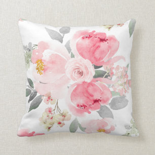 Wedding Bridal Shower Blush Pink Watercolor Floral Cushion