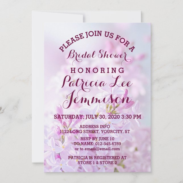Wedding Bridal Shower customisable Invitation (Front)