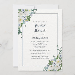 Wedding Bridal Shower Elegant Floral Grey White Invitation