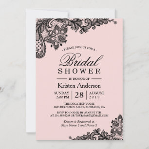 Wedding Bridal Shower   Elegant Pink Black Lace Invitation