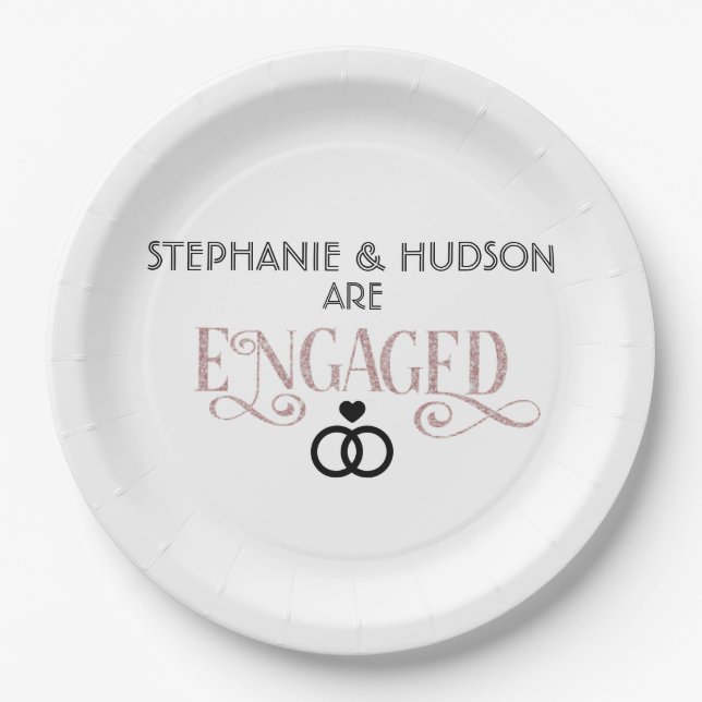 wedding, bridal shower, Engaged, Engagement party Paper Plate (Front)