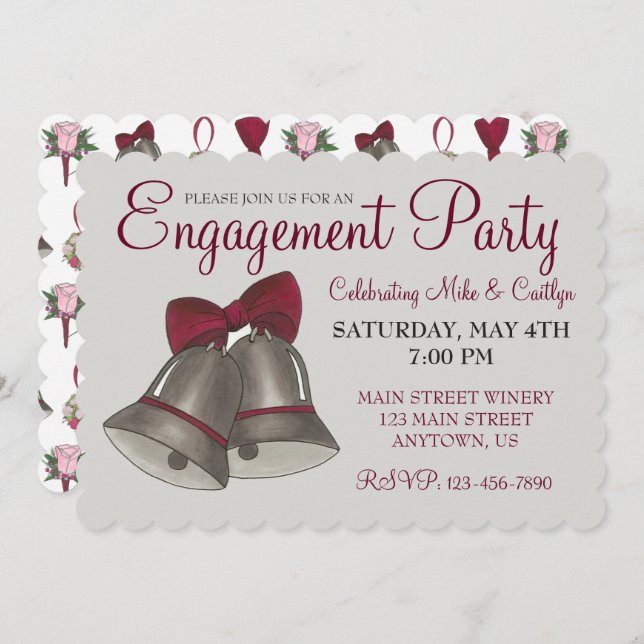 Wedding Bridal Shower Engagement Party Silver Bell Invitation (Front/Back)