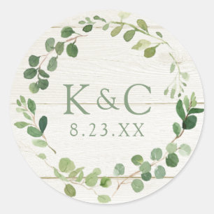 Wedding Bridal Shower Eucalyptus Greenery Wreath Classic Round Sticker