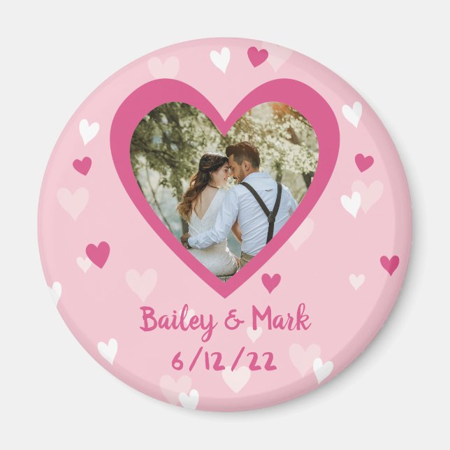 Wedding Bridal Shower Favour Custom Photo Hearts Magnet (Front)
