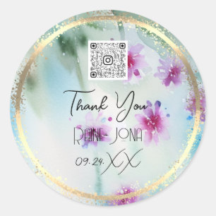 Wedding Bridal Shower Favour Watercolor Flower Min Classic Round Sticker