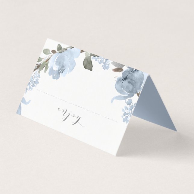 Wedding Bridal Shower Food Label Cards Dusty Blue (Front)