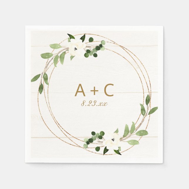 Wedding Bridal Shower Geometric Faux Foil Greenery Napkin (Front)