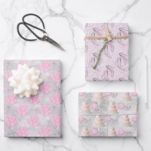 Wedding, Bridal Shower Gift Wrap - Set of 3 Sheets