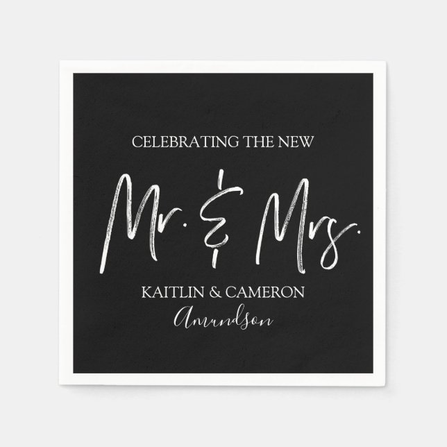 Wedding Bridal Shower Napkins | Typography (Black) (Front)