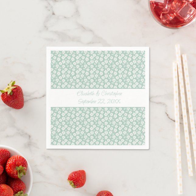  Wedding Bridal Shower Pastel Green White Floral Napkin (Insitu)