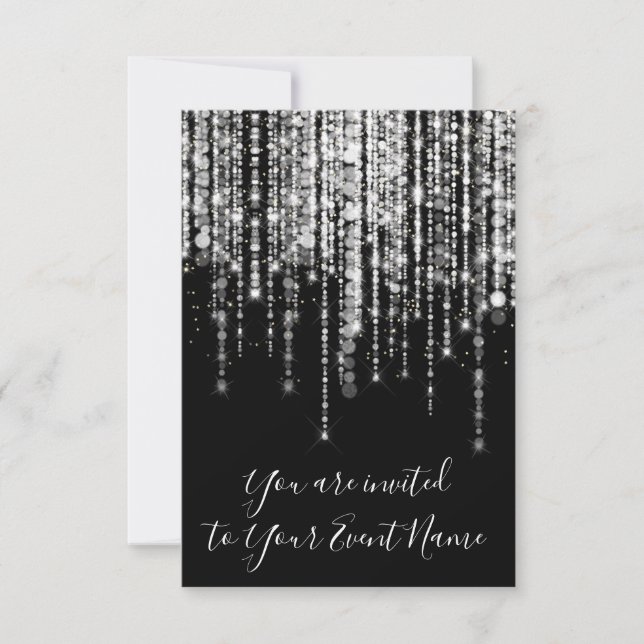 Wedding Bridal Shower Pastel Strings Black White Invitation (Front)