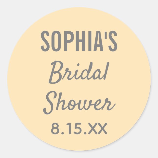 Wedding Bridal Shower Peach Modern Typography  Classic Round Sticker (Front)