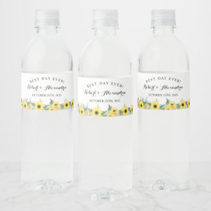 Wedding Bridal Shower Reception Sunflower Greenery Water Bottle Label