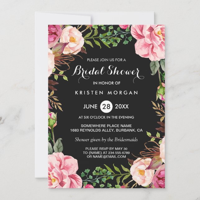 Wedding Bridal Shower Romantic Floral Wreath Wrap Invitation (Front)