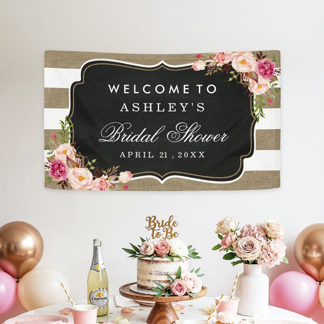 Wedding Bridal Shower Rustic Burlap Stripes Floral Banner (Creator Uploaded)