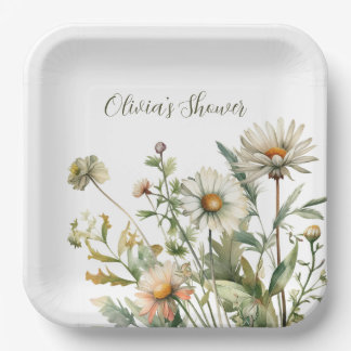 Wedding Bridal Shower White Wildflowers Paper Plate