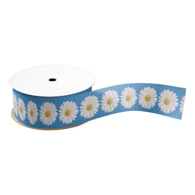 Wedding Bridal Shower White Yellow Blue Daisy Grosgrain Ribbon (Spool)
