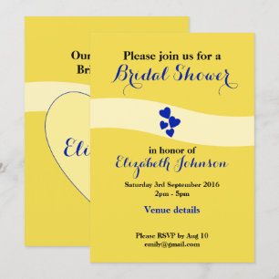 Wedding bridal shower yellow and blue with hearts invitation